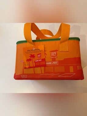 Trader Joe's Sunny Orange with Green Zipper Mini Insulated Tote SummerCollection